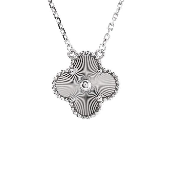 Van Cleef & Arpels Jewelry - Van Cleef & Arpels Vintage Alhambra Pendant Necklace Guilloche 18K White Gold -